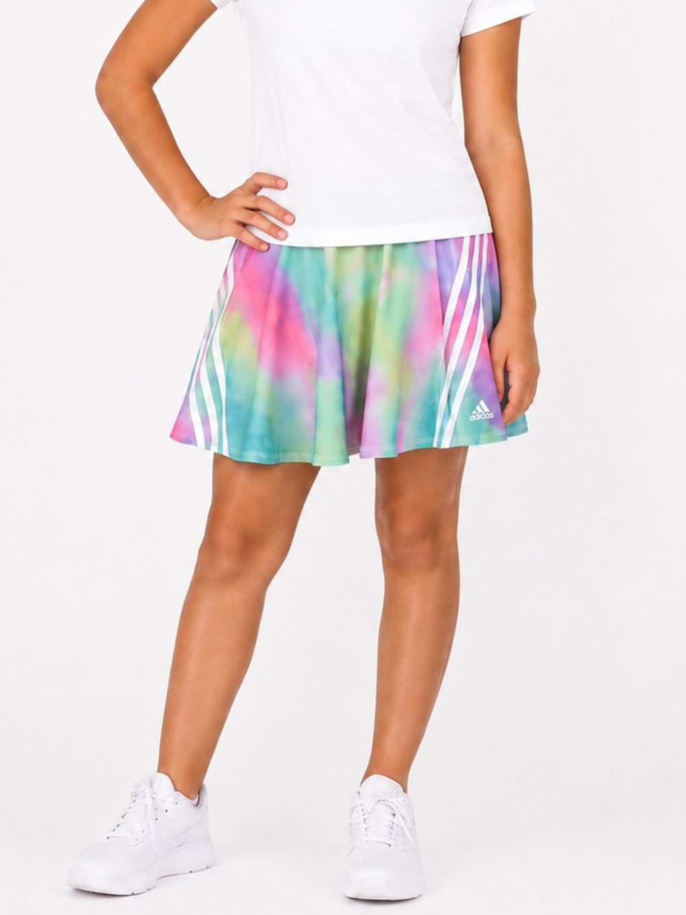 Adidas Girls Tie Dye Skort Size 10/12 Multicolor 3 Stripe Athletic Skirt